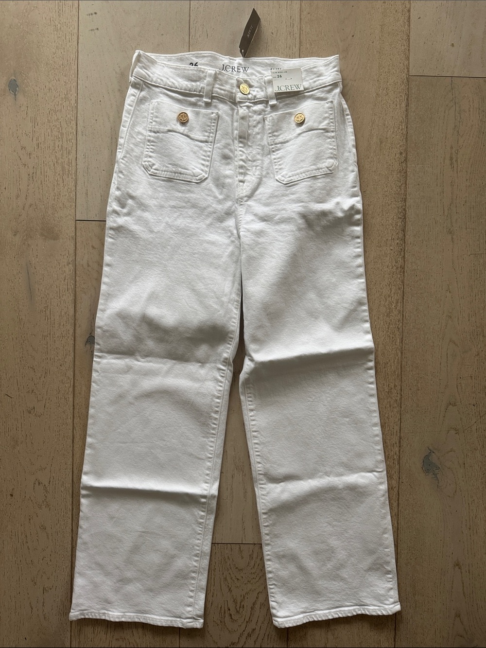 NWT J. Crew Women's White Wide Leg Slim Sailor Jeans Gold Buttons - Picture 4 of 7